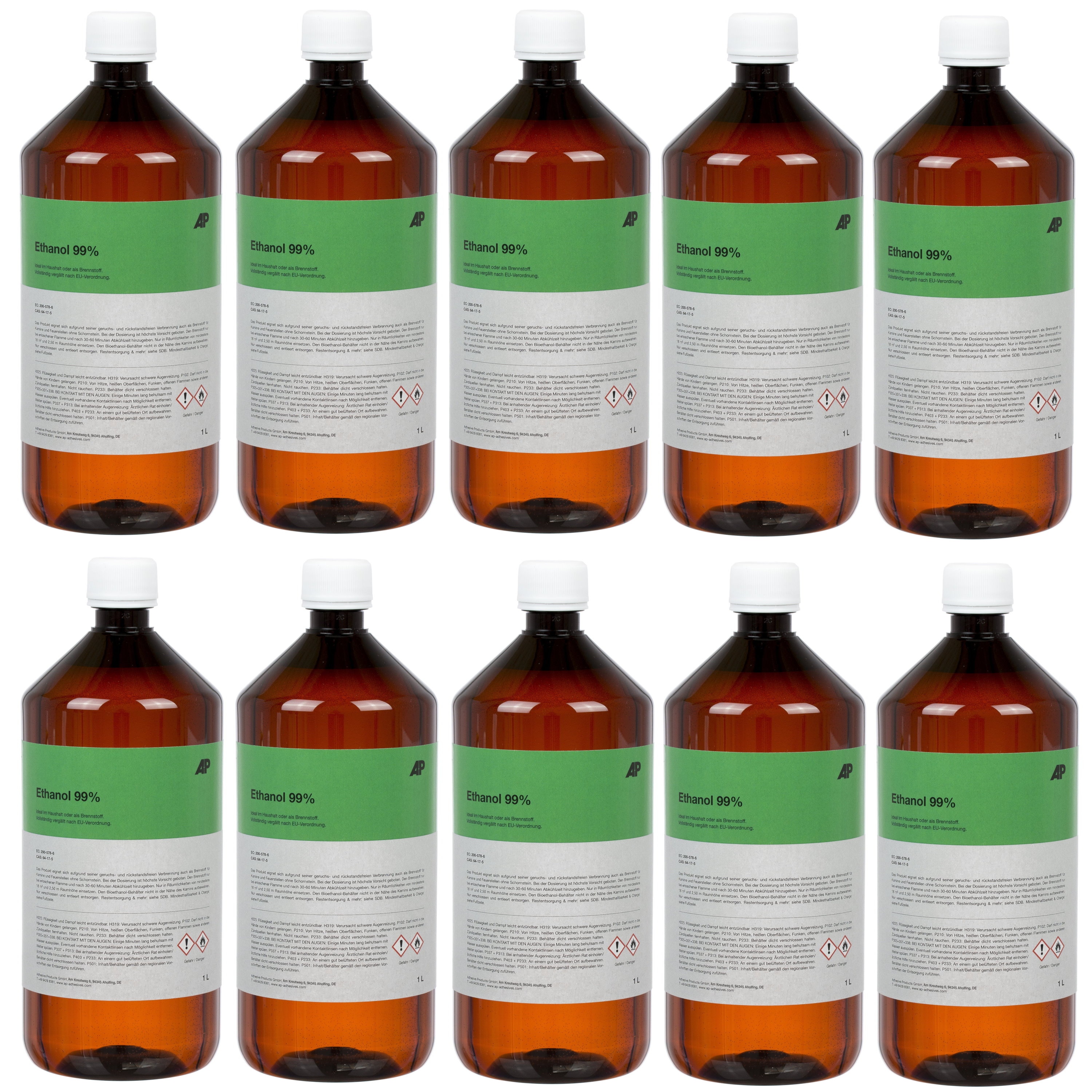 Ethanol 99%, 10 x 1l - for fireplaces, as a cleaning and solvent etc.