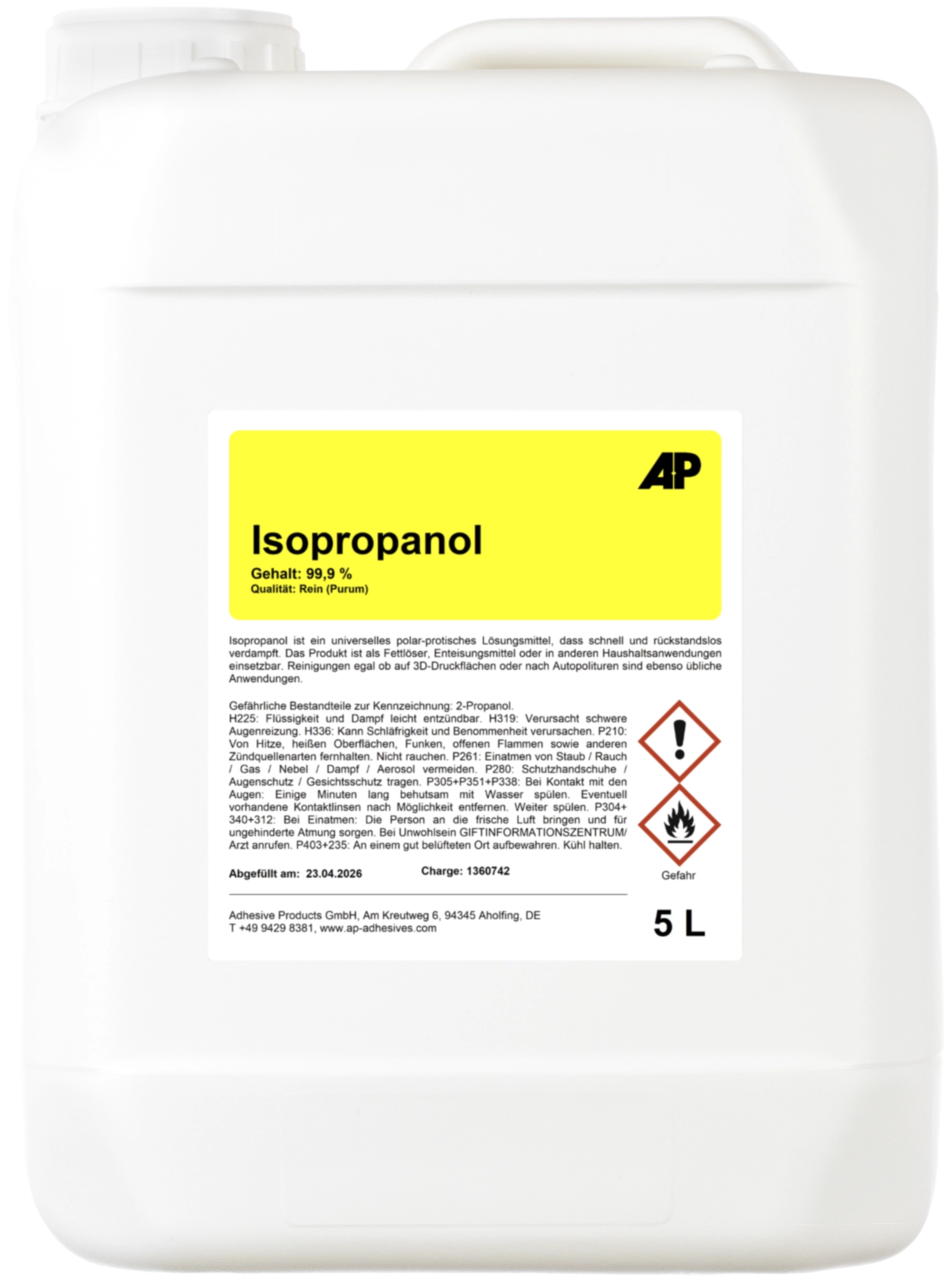Isopropanol 99.9% - cleaner / degreaser / solvent, 5 L