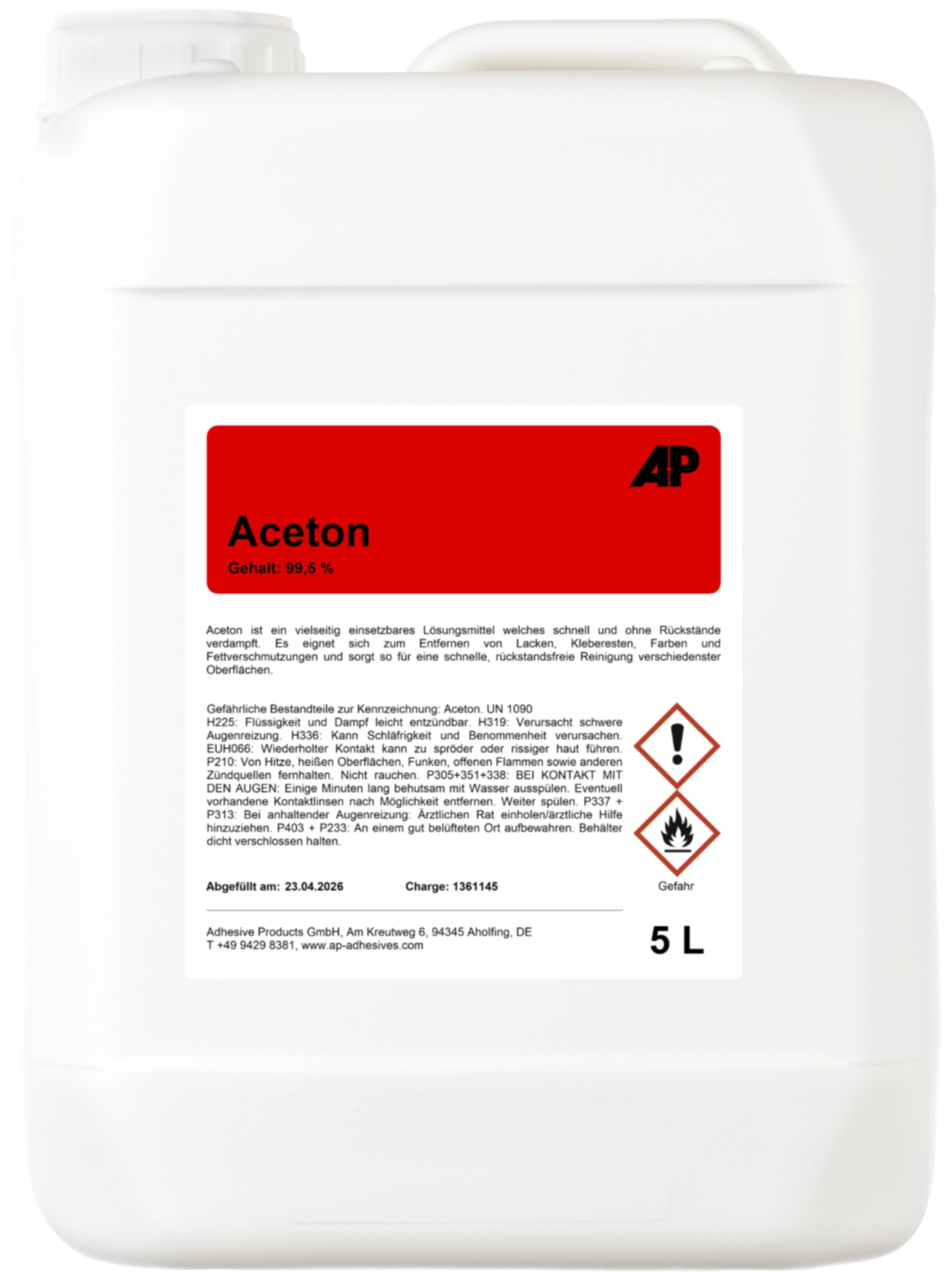AP Aceton 99,5%, 5 L, solvent, thinner, degreaser & cleaner