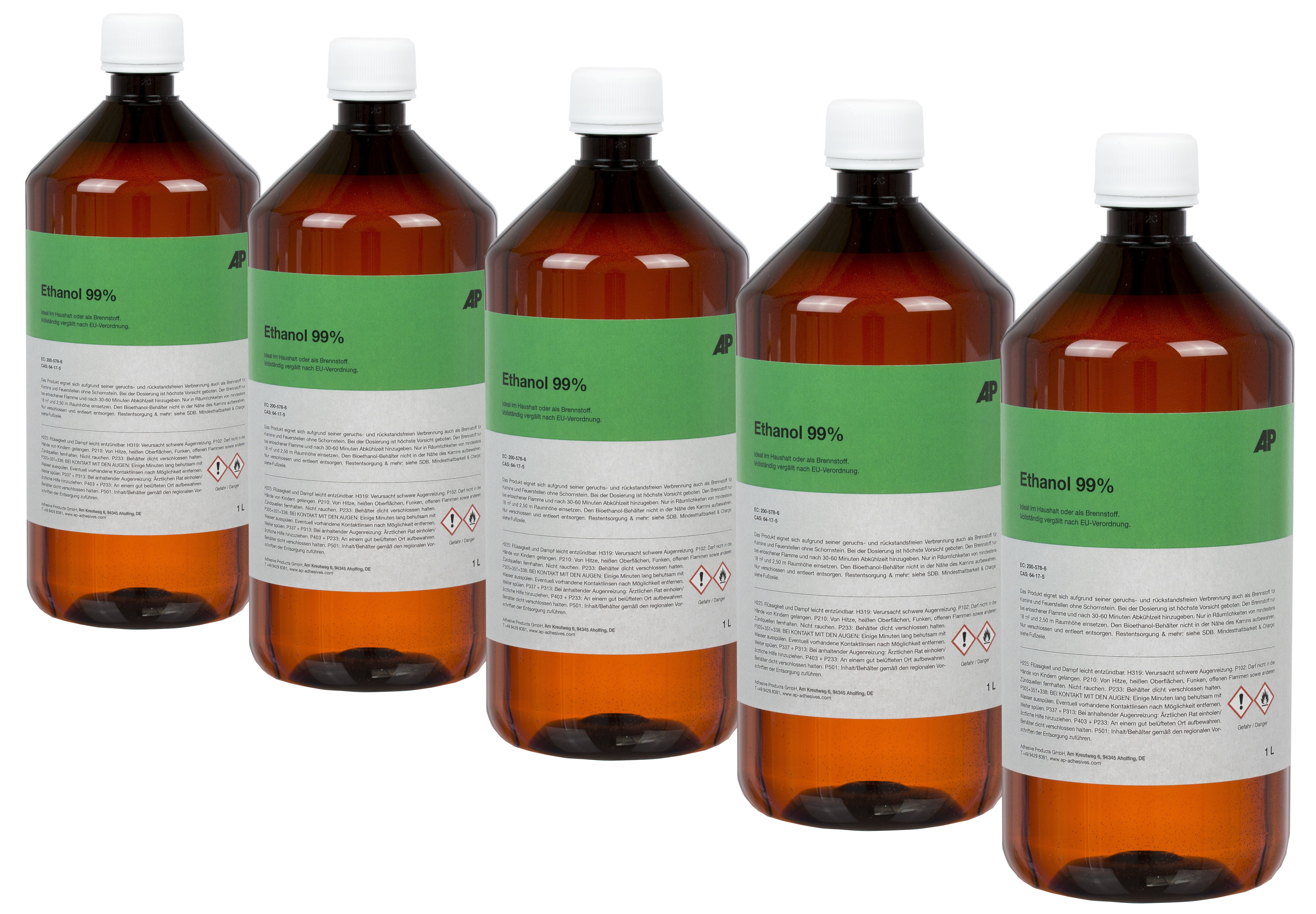 Ethanol 99%, 5 x 1l - for fireplaces, as a cleaning and solvent etc.