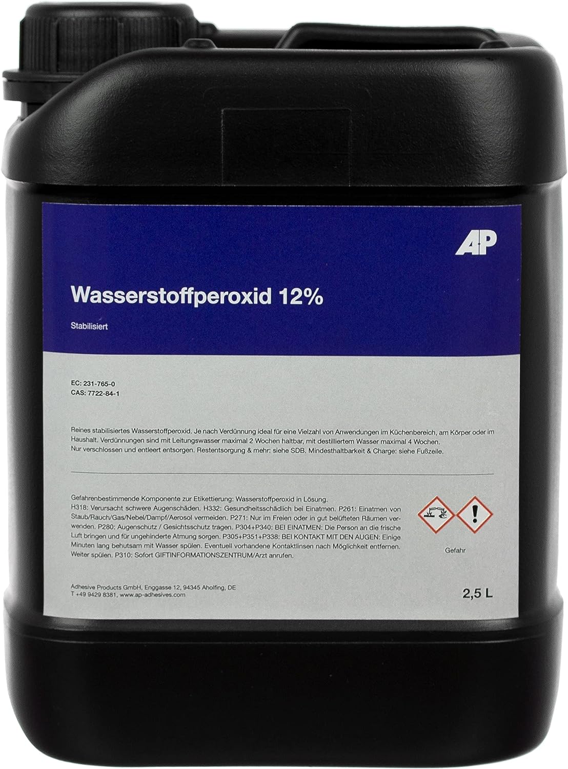 Wasserstoffperoxid 12%, stabilisiert - Stabilisator: Phosphorsäure, technisch reine Qualität (2,5 L)