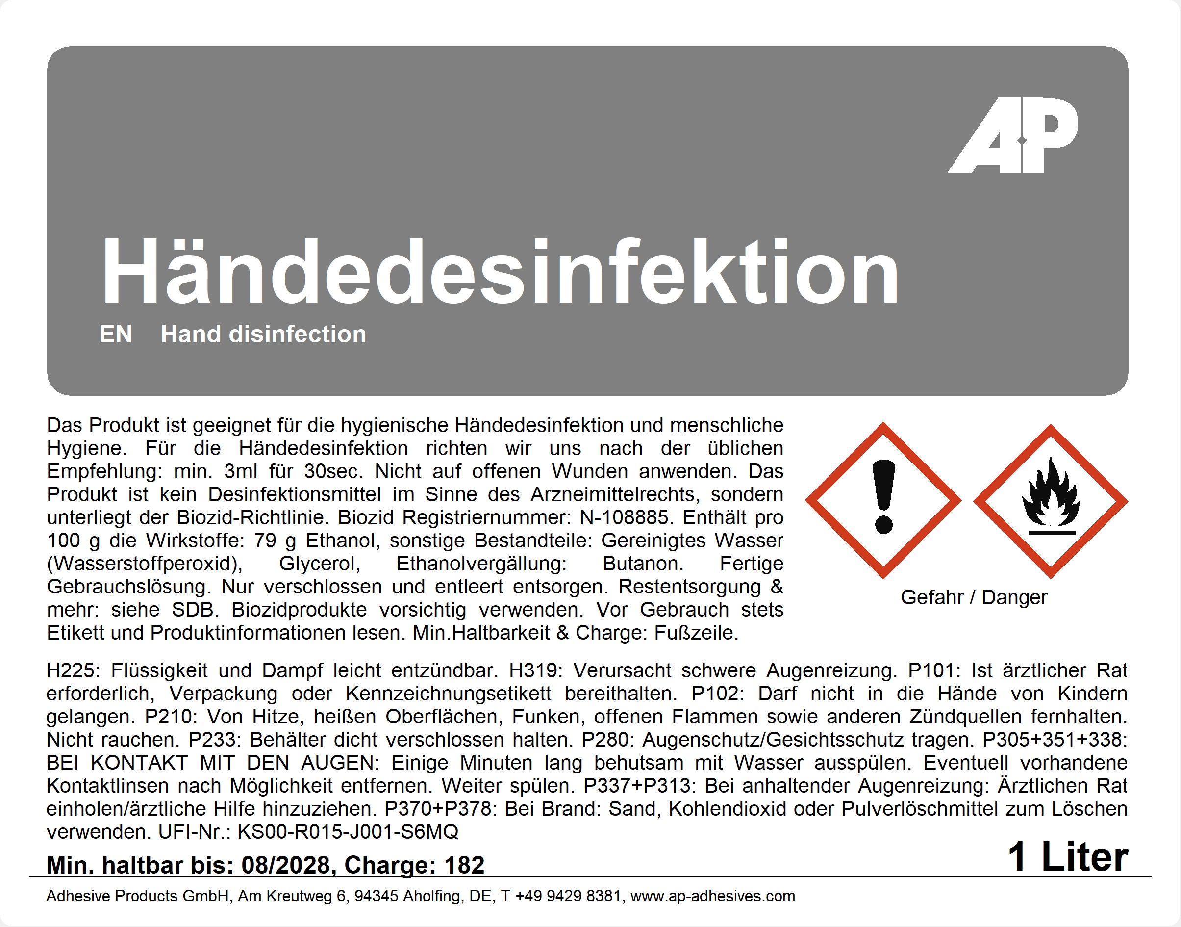 Ag+ Hand Disinfectant Euro (1 L)