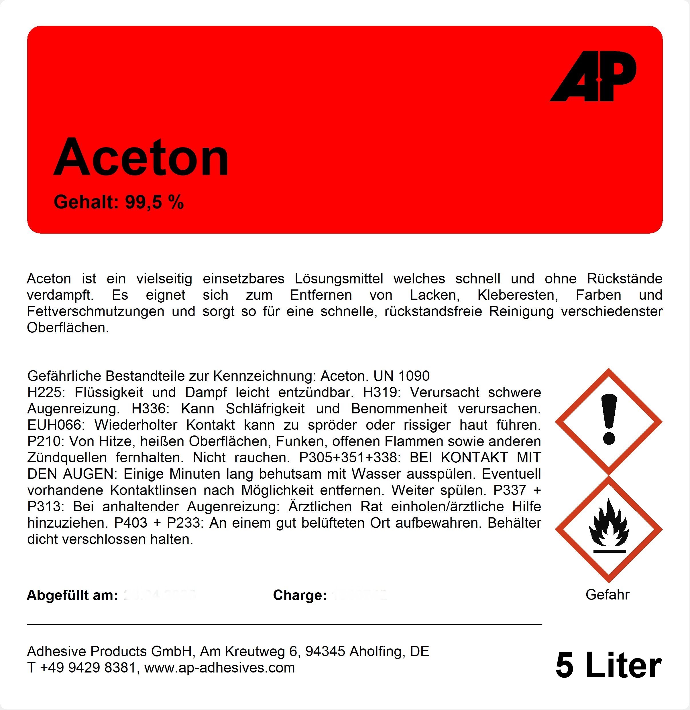 Acetone 99,5% (5 L) | Solvent, Thinner, Degreaser & Cleaner